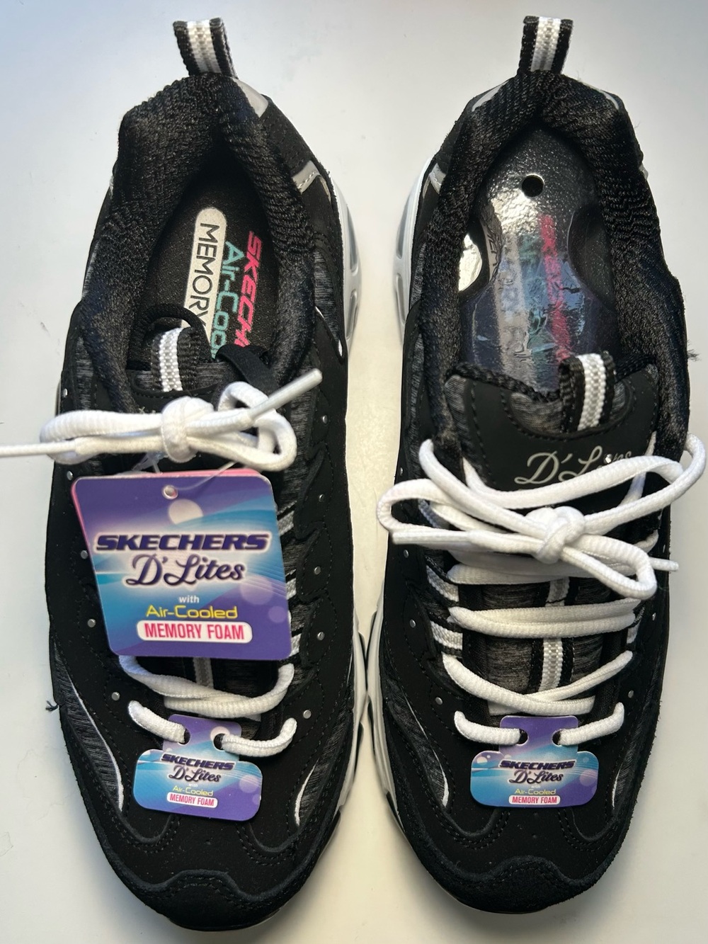 Skechers D'Lites Black & White Chunky Lace-Up Size 7 Sneakers
